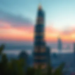 Stunning view of Zabeel Tower at sunset