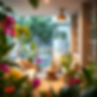 A beautifully designed small balcony with vibrant plants and cozy seating