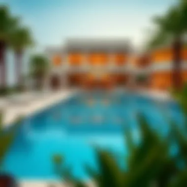 Stunning Pool Area of a Mega Home A panoramic view of a lavish outdoor swimming pool area in a mega home, ideal for relaxation and entertainment.