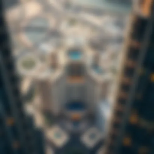 Aerial view of Mazaya 10B showcasing its unique architecture