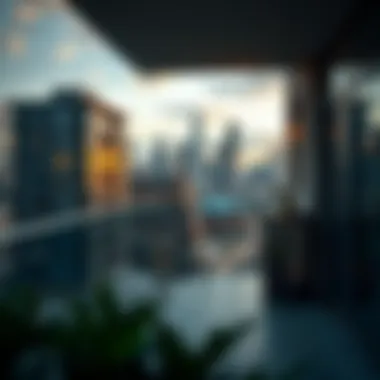Urban Balcony View Urban balcony overlooking a skyline with glass railings
