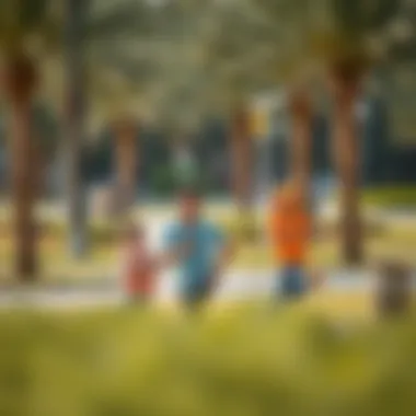 Families enjoying leisure time in a park in Nad Al Hamar