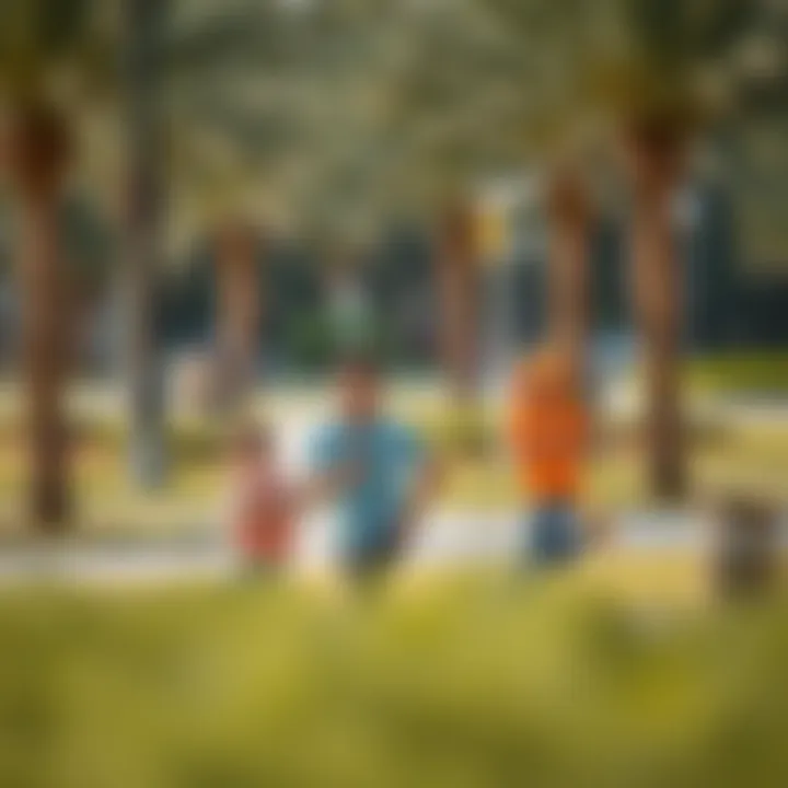 Families enjoying leisure time in a park in Nad Al Hamar