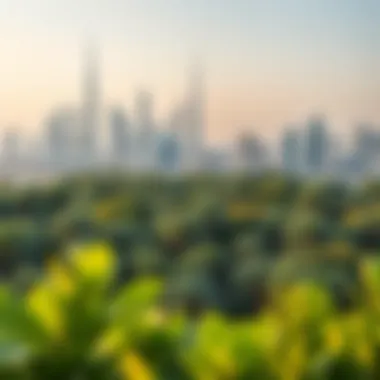 Aerial view of Nad Al Sheba Mini Forest showcasing lush greenery against Dubai's skyline