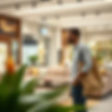 A shopper evaluating a stylish living room setup