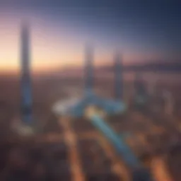A futuristic skyline of NEOM featuring advanced architectural designs.