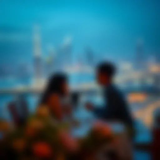 Intimate dining setup overlooking the Dubai skyline