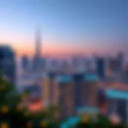 A stunning view of Dubai skyline with Adagio in the foreground