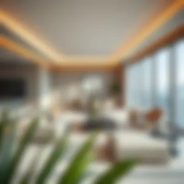 The elegant interior of a modern penthouse featuring sleek design and high-end furnishings