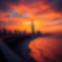 Romantic sunset view over Dubai's coastline