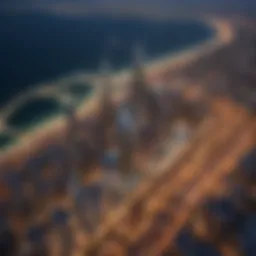 Aerial view of برج الانوار showcasing its unique architectural design against the Dubai skyline