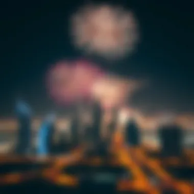 Fireworks display over Dubai skyline during New Year celebration