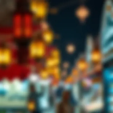 Traditional lanterns illuminating a night market during Ramadan