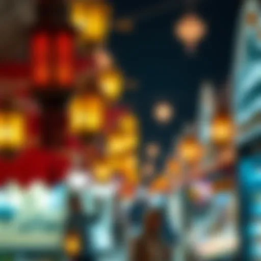 Traditional lanterns illuminating a night market during Ramadan