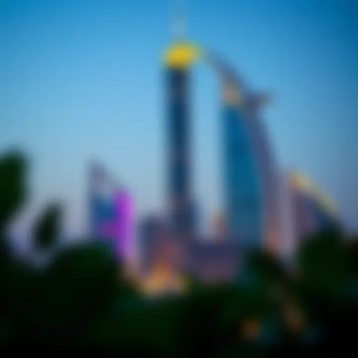 Nighttime illumination of Arc Tower highlighting its impact on Dubai's skyline