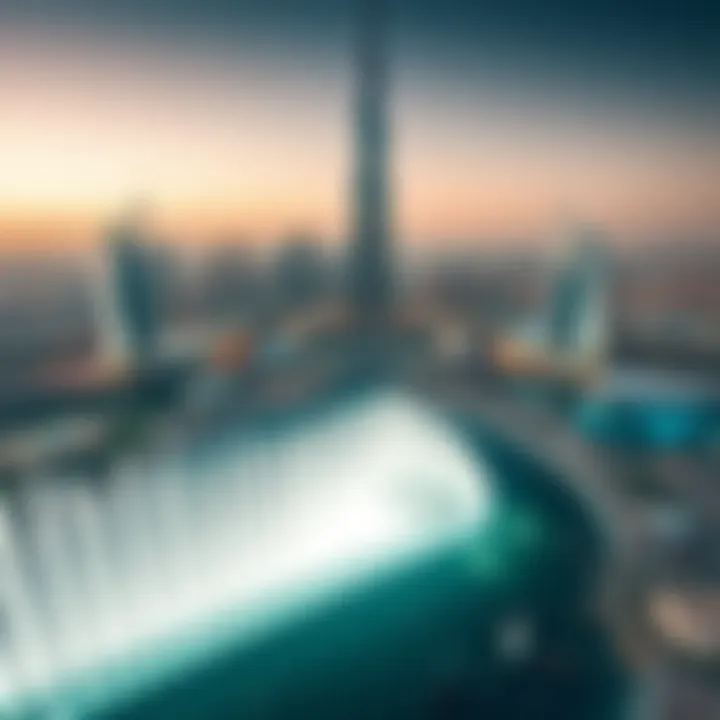 Aerial view showcasing the Burj Khalifa Fountain's choreography