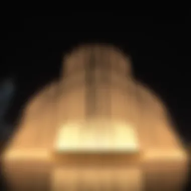The intricate design of the Burj Khalifa Fountain illuminated at night