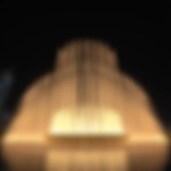The intricate design of the Burj Khalifa Fountain illuminated at night