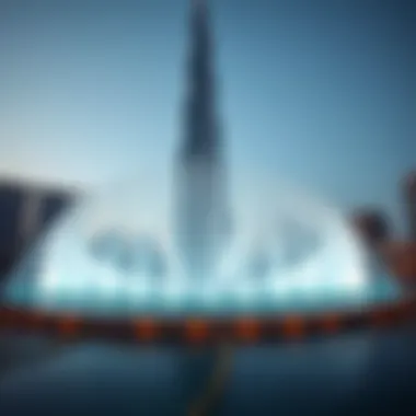 A stunning view of the Burj Khalifa Fountain during a performance
