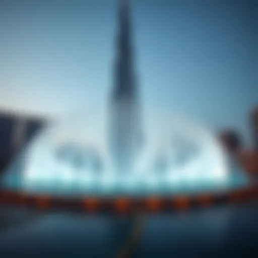 A stunning view of the Burj Khalifa Fountain during a performance